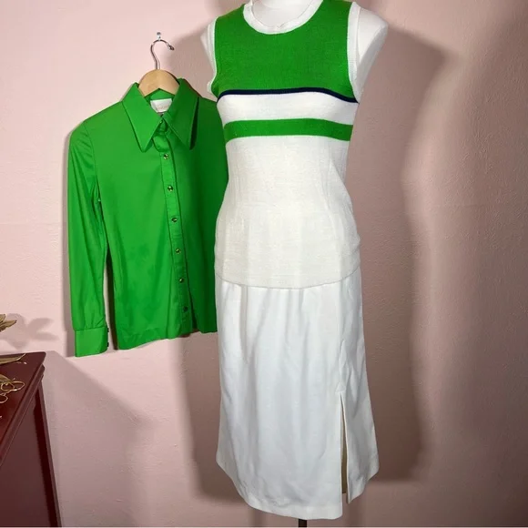 Vintage 60 70 Jantzen Kelly Green Dagger collar Sweater set pencil Skirt set - Picture 16 of 16